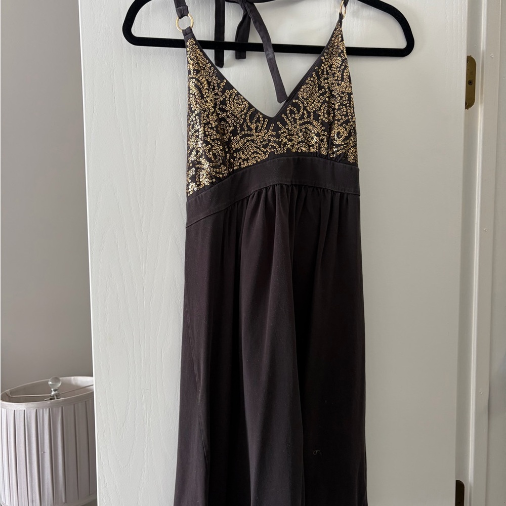 Victoria's Secret Black Swim Coverup with Gold Sequin Bodice